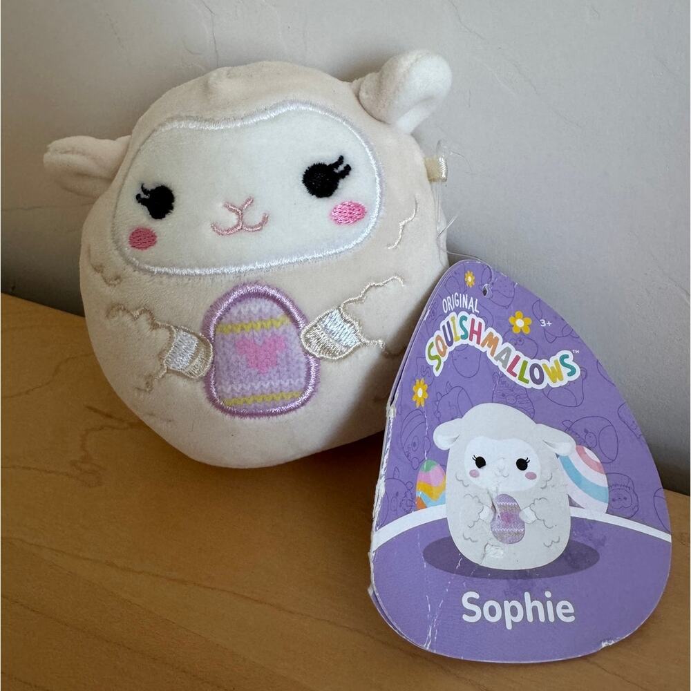 Squishmallow Sophie the Lamb holding Easter Egg Plush Kellytoy NWT